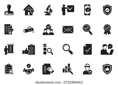 Set of black and white representing inspection and verification concepts checkmark
