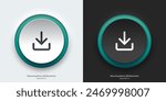 A set of black and white round buttons with download symbols. Download vector icon in trendy neumorphic style. 3D Neumorphism design style for Apps, Websites, Interfaces and mobile app menu.