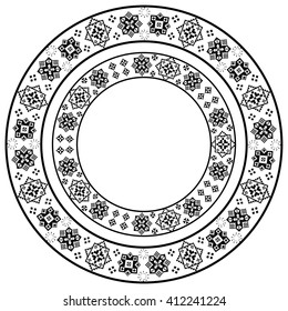 Set of black and white round frame  with stylized ethnic embroidery.  Vector element for design of cards, invitations, banners and your creativity