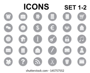set of black and white round icons