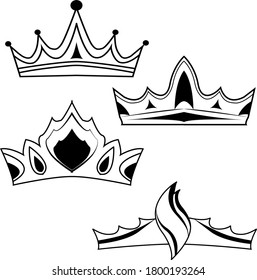 Set of black and white royal crowns, vector image.