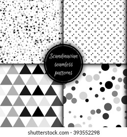 Set of black and white scandinavian seamless patterns. Stock vector.