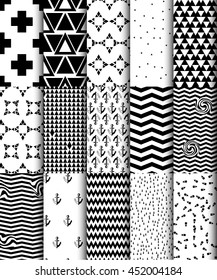 Set of black and white scandinavian seamless patterns. Stock vector.
