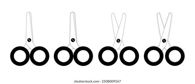 Set of black and white scissors. Scissors open and closed. Sewing decor, elements