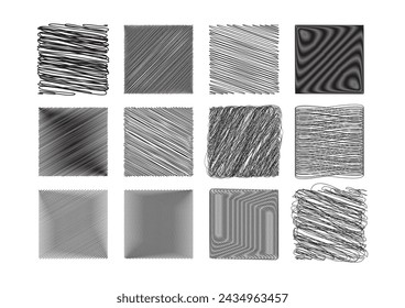 set of black and white scribble line textures vector