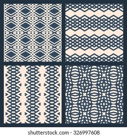 Set of  black and white seamless backgrounds with a geometrical ornament.  Vector illustration  