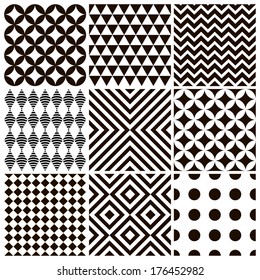 Set of black and white seamless geometric pattern