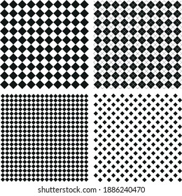 Satz von schwarz-weiß nahtlosen geometrischen Mustern in Quadrat. Gitter von Schnittlinien. Abstrakte nahtlose Muster mit Quadraten
