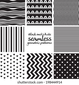 Set of black and white seamless geometric patterns 2