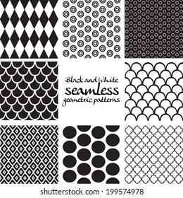 Set of black and white seamless geometric patterns 5