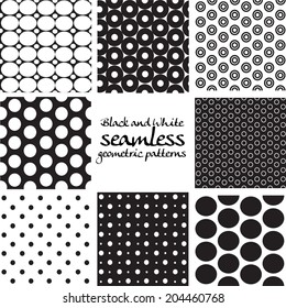 Set of black and white seamless geometric patterns from circles