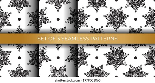 Set of black and white seamless pattern with vintage ornament. Vector