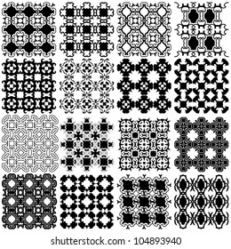 Set of black and white seamless patterns. Vector backgrounds collection.