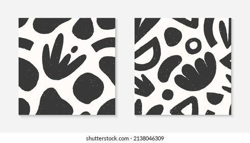 Set of black and white seamless patterns with hand drawn organic shapes,lines,doodles and elements.Natural forms.Vector trendy designs for prints,flyers,banners,fabric,invitations,branding,covers.