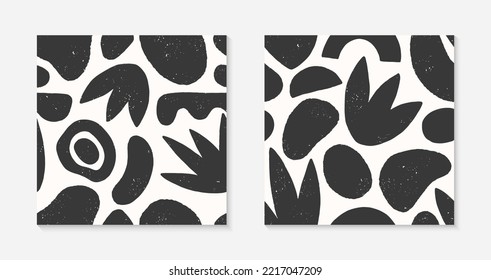 Set of black and white seamless patterns with hand drawn organic shapes,doodles and elements.Natural forms.Vector trendy designs for prints,flyers,banners,fabric,invitations,branding,covers.