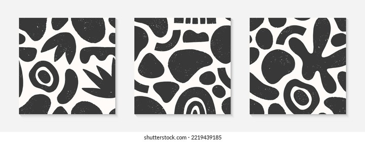 Set of black and white seamless patterns with hand drawn organic shapes,doodles and elements.Natural forms.Vector trendy designs for prints,flyers,banners,fabric,invitations,branding,covers.