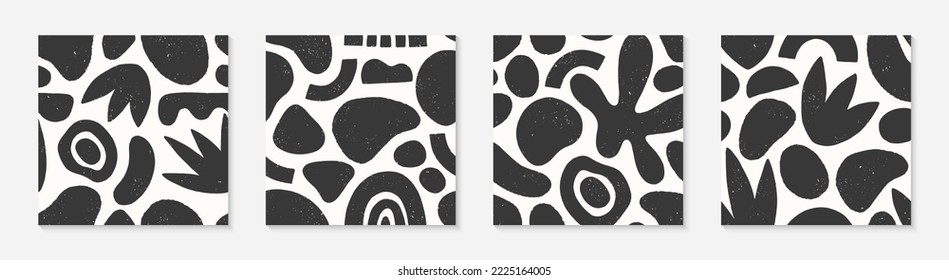 Set of black and white seamless patterns with hand drawn organic shapes,doodles and elements.Natural forms. Vector trendy designs for prints,flyers,banners,fabric,invitations,branding,covers.