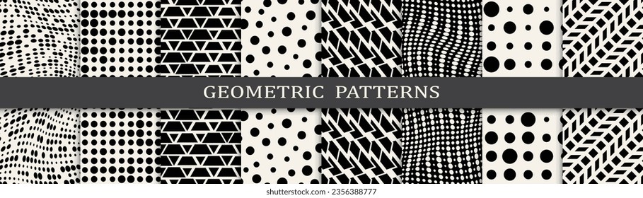 Set of black and white seamless patterns. Abstract graphic design black and white pattern. Seamless black and white background pattern.