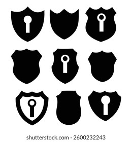 Set of Black and White Security Shield Icons
