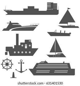 Set of black and white ship icons. Flat design, vector illustration, vector.