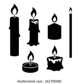 Set of black and white silhouette burning candles   depicting  aromatherapy  spirituality  religion  commemorative and party