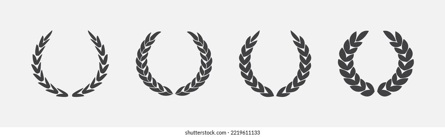 Set of black and white silhouette circular laurel foliage and wreaths