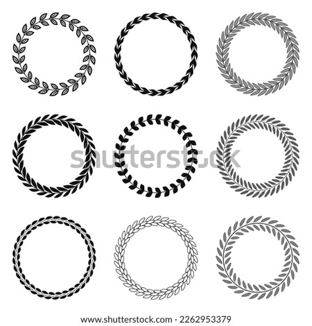 Set of black and white silhouette circular laurel.