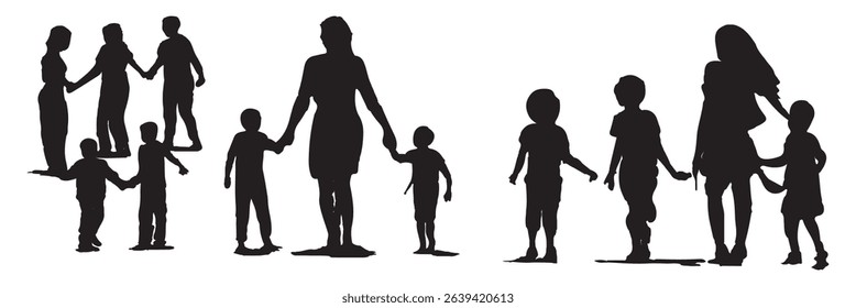 Set of black and white silhouette design parent-child bonding icon vector illustration with white background