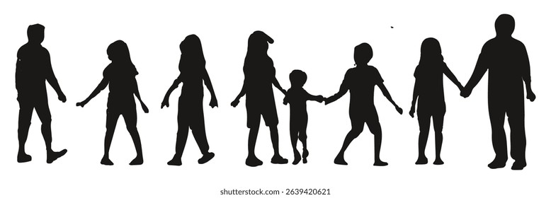Set of black and white silhouette design parent-child bonding icon vector illustration with white background