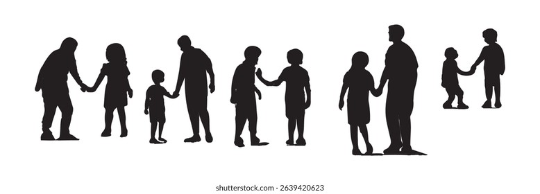 Set of black and white silhouette design parent-child bonding icon vector illustration with white background