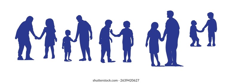 Set of black and white silhouette design parent-child bonding icon vector illustration with white background