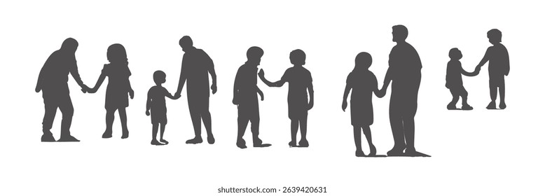 Set of black and white silhouette design parent-child bonding icon vector illustration with white background