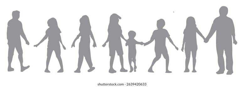 Set of black and white silhouette design parent-child bonding icon vector illustration with white background