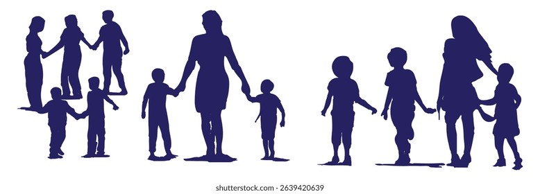 Set of black and white silhouette design parent-child bonding icon vector illustration with white background