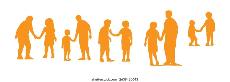 Set of black and white silhouette design parent-child bonding icon vector illustration with white background
