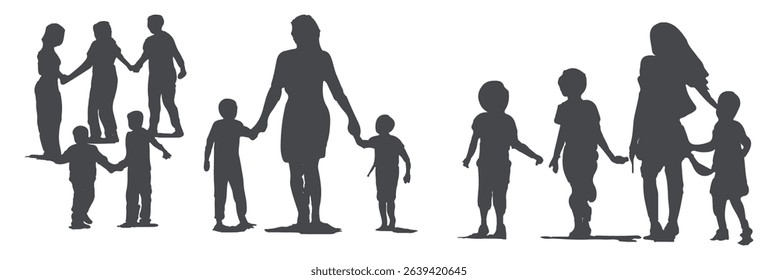 Set of black and white silhouette design parent-child bonding icon vector illustration with white background