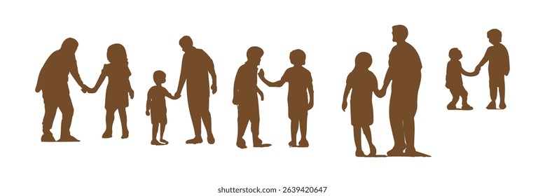 Set of black and white silhouette design parent-child bonding icon vector illustration with white background