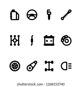 set of black and white silhouette icons of car parts