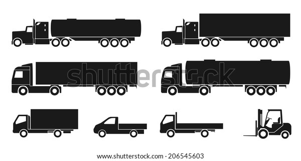 Set Black White Silhouette Icons Trucks Stock Vector (Royalty Free ...