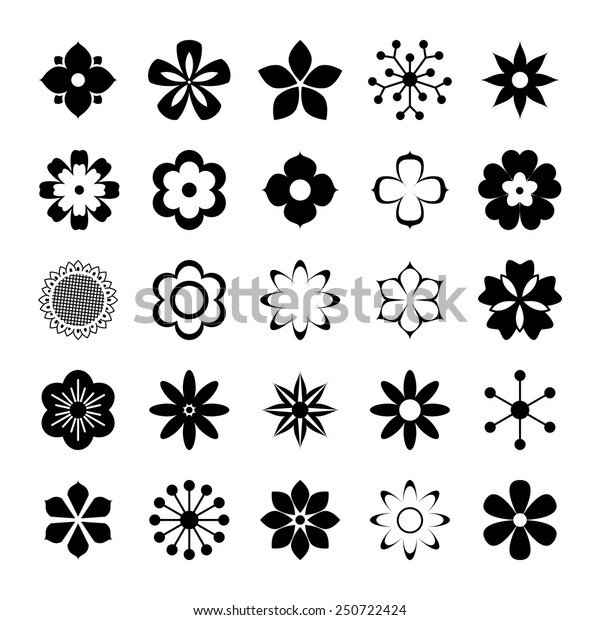 Set Black White Silhouettes Flowers Stock Vector (Royalty Free) 250722424