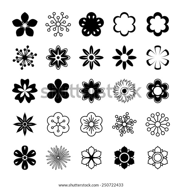 Set Black White Silhouettes Flowers Stock Vector (Royalty Free) 250722433