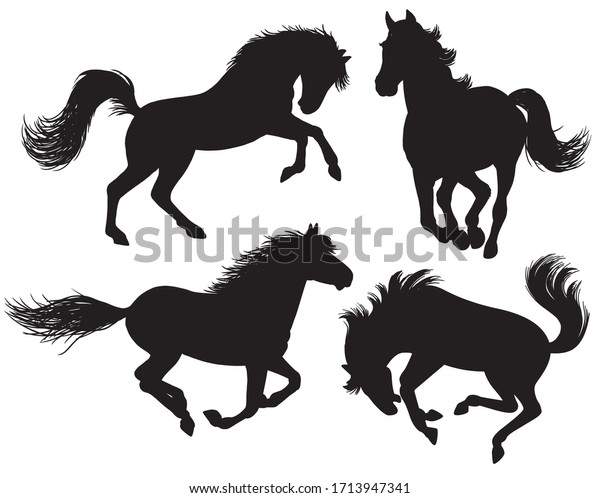 走る馬 飛び跳ねる馬 バックする馬 飼育する馬の白黒のシルエット ベクターイラスト のベクター画像素材 ロイヤリティフリー