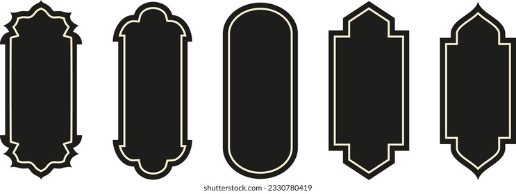 Set of black and white silhouettes of Islamic windows.Arab frame set.Ramadan kareem simbol icon.