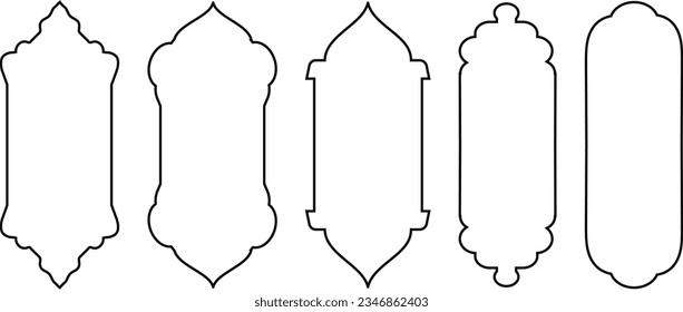 Set of black and white silhouettes of Islamic windows.Arab frame set.Ramadan kareem simbol icon.
