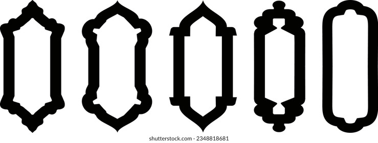 Set of black and white silhouettes of Islamic windows.Arab frame set.Ramadan kareem simbol icon.