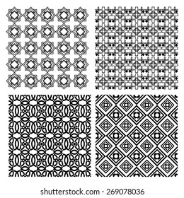 Set of black and white simple geometric monoline patterns in art deco style