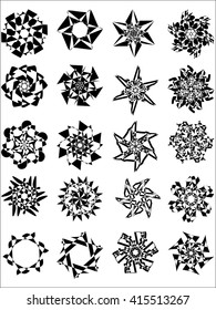 Set of black and white six-pointed stars and signs.eps 10