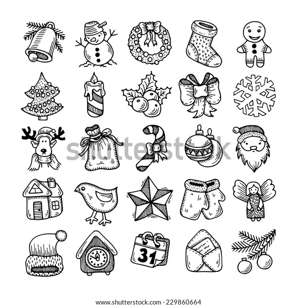 Set Black White Sketch Drawing Christmas Stock Vector (Royalty Free ...