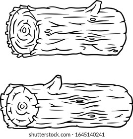 Set of black and white sketch log. Environment of forest. building material wood. Natural element