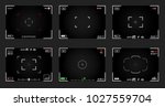 Set of black and white slr digital camera viewfinder. Record video snapshot photography. Camera back and focus frames view. Modern focusing screen. Vector illustration. Isolated on gray background